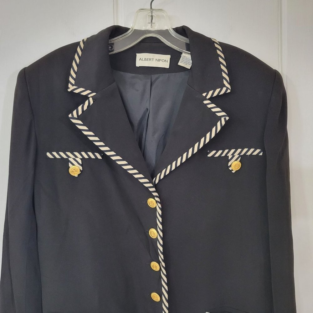 Vintage Albert Nippon Suit Jacket Black with Striped Trim - Picture 2 of 5